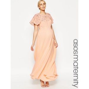 ASOS Floral Beaded Cap-Sleeve Maxi Maternity Dress